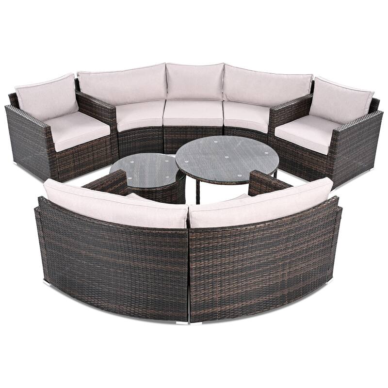 9-Piece Half-Moon Sectional Set with Nesting Table & Armchairs
