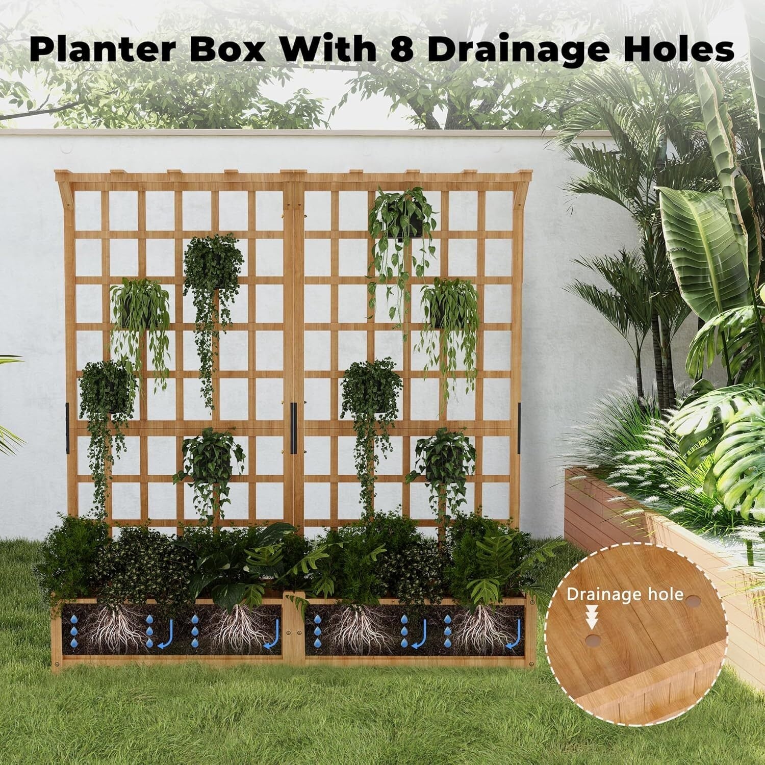 Outdoor Dual Planter Box with Trellis for Climbing Plants - 1 PC