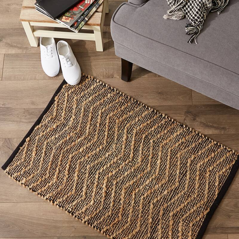 DII Black With Natural Jute Chevron Hand-Loomed Rug - 2' x 3' Oval