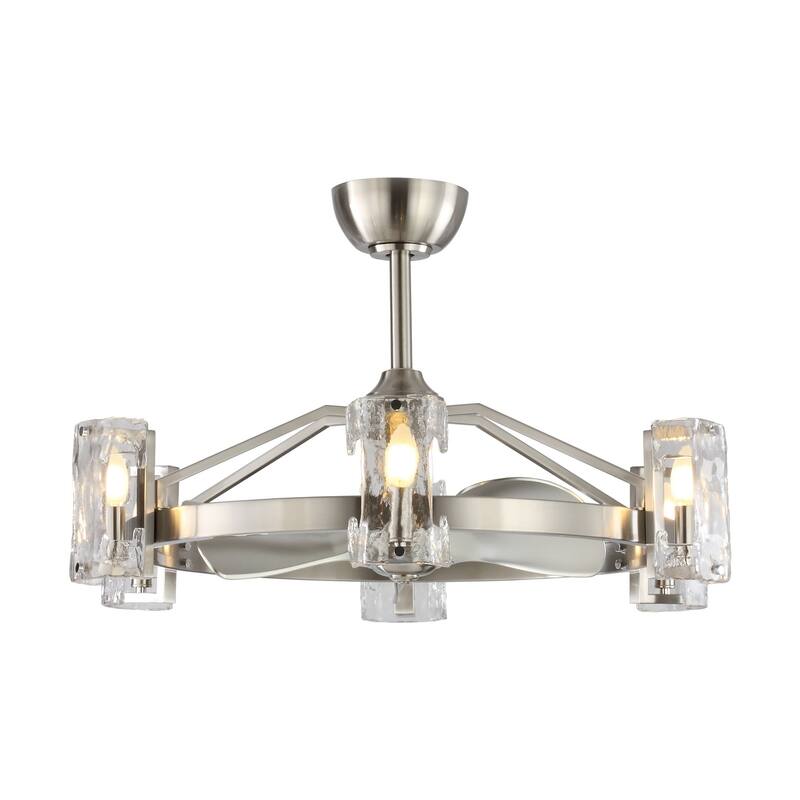 34" Modern 3-Blade 6-Light Cage Chandelier/Ceiling Fan with Glass Shade