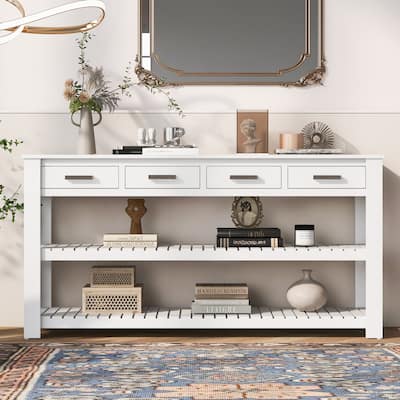 3-Tier Narrow Long Console Table Sofa Side Table for Hallway Living Room, Entryway Table with 4 Drawers and 2 Shelves