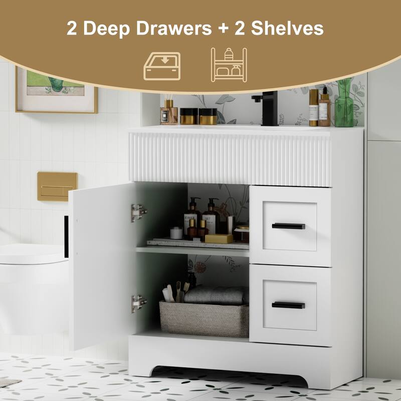30"/36"/48" Single Bathroom Vanity Set with Drop in Sink Top with Wave Lines