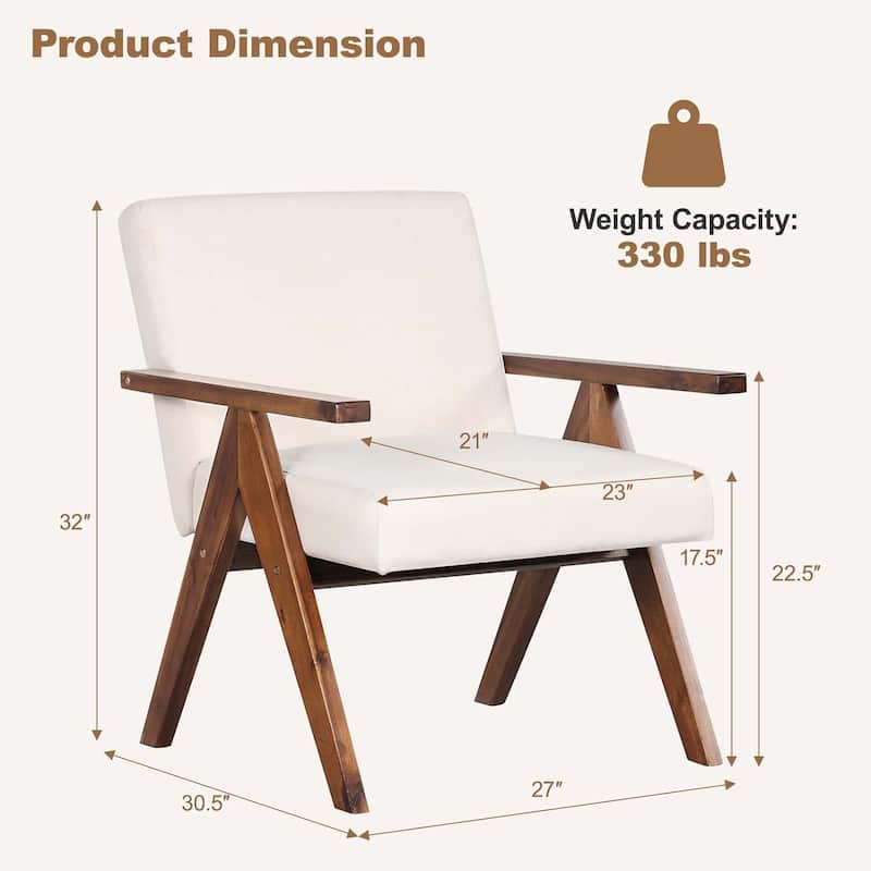 2 PCS Modern Accent Chair Linen Fabric Armchair w/ Wood Frame Cushions