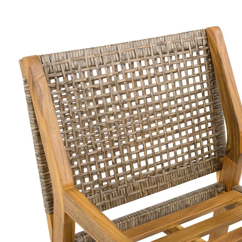 Christopher Knight Home - Ronan Outdoor Acacia Wood Dining Set with Wicker Back Chairs & Curved Leg Dining Table, Teak Finish