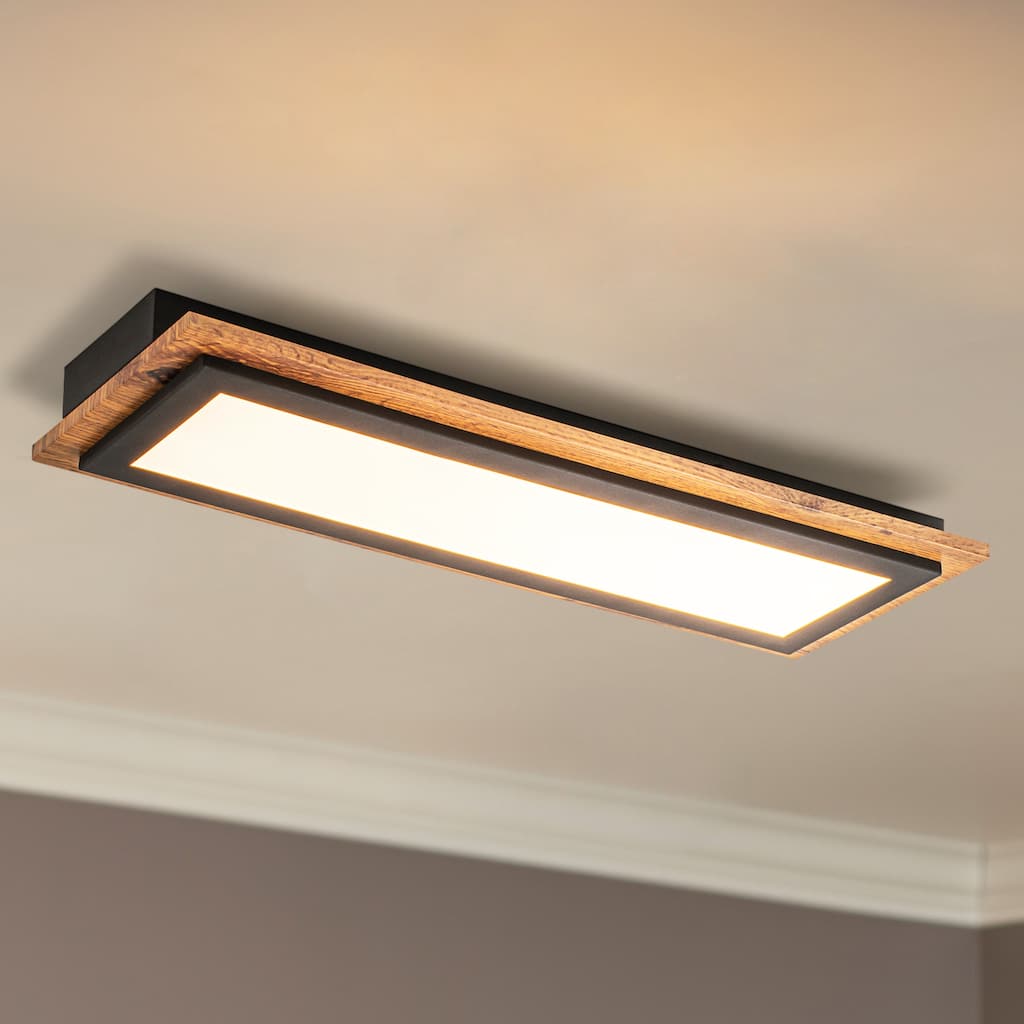 Rennnsan Rectangular Wood LED Flush Mount – Modern Rustic Ceiling Light for Low Ceilings - 1 Light
