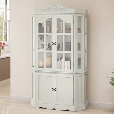 70.8 Inch Tall Hexagon Farmhouse Glass Display Cabinet with Adjustable Shelves