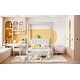 preview thumbnail 41 of 39, Canvas-upholstered Canopy Bed - Platform Wingback Bed Frame with USB, Type-C Ports Headboard, 4 Canopy Columns, 2 Sides Pocket