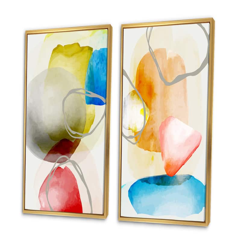 Designart "Trendy Abstracts With Colorful Shapes VI" Abstract Framed Art Set of 2 Pieces