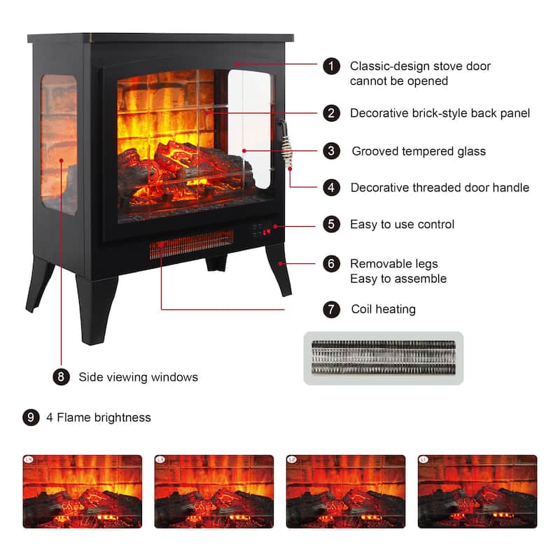 21-Inch Freestanding Electric Fireplace, 1400W Electric Fireplace Stove w/Remote Control - N/A