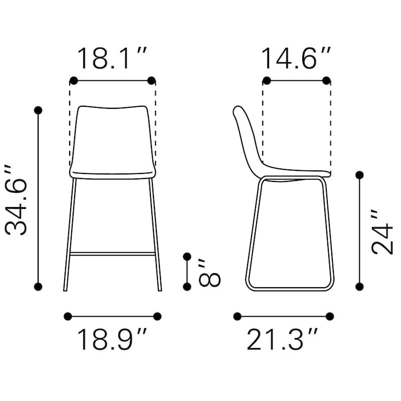 Smart Counter Chair (Set of 2) - 18.9" W x 21.3" D x 34.6" H