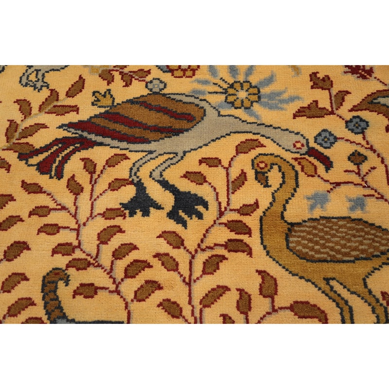 Hand Knotted Oriental 100% Wool Carpet Traditional All-Over Yellow & Gold Ziegler Area Rug - 9' 11'' X 8' 2''