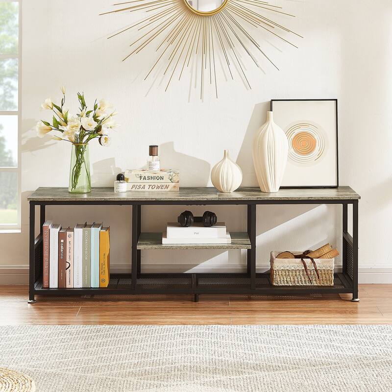 Javlergo TV Stand Industrial Entertainment Center Media Console Table with Storage and Mesh Shelf for Living Room/Bedroom, Grey