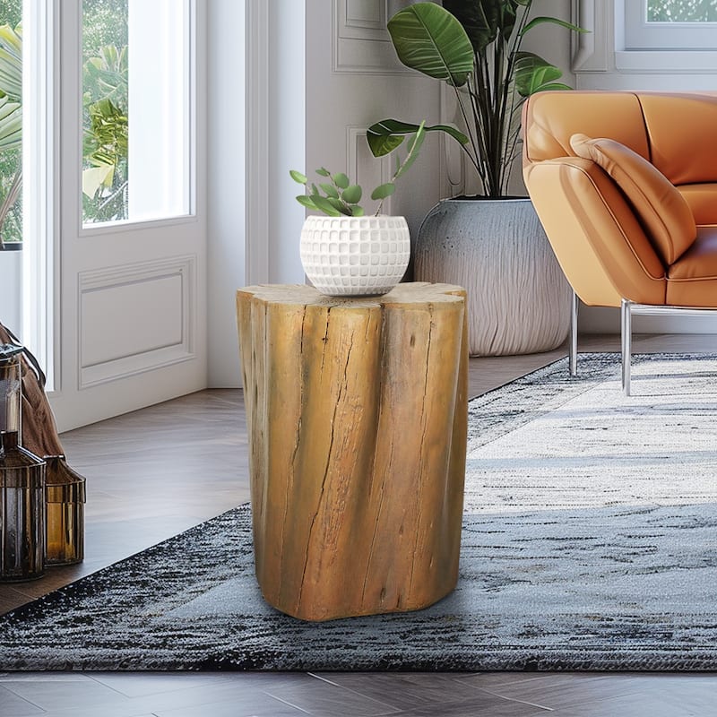 Outdoor End Table Faux Wood, 17.9in Wood Stump Stool, Deck or Garden
