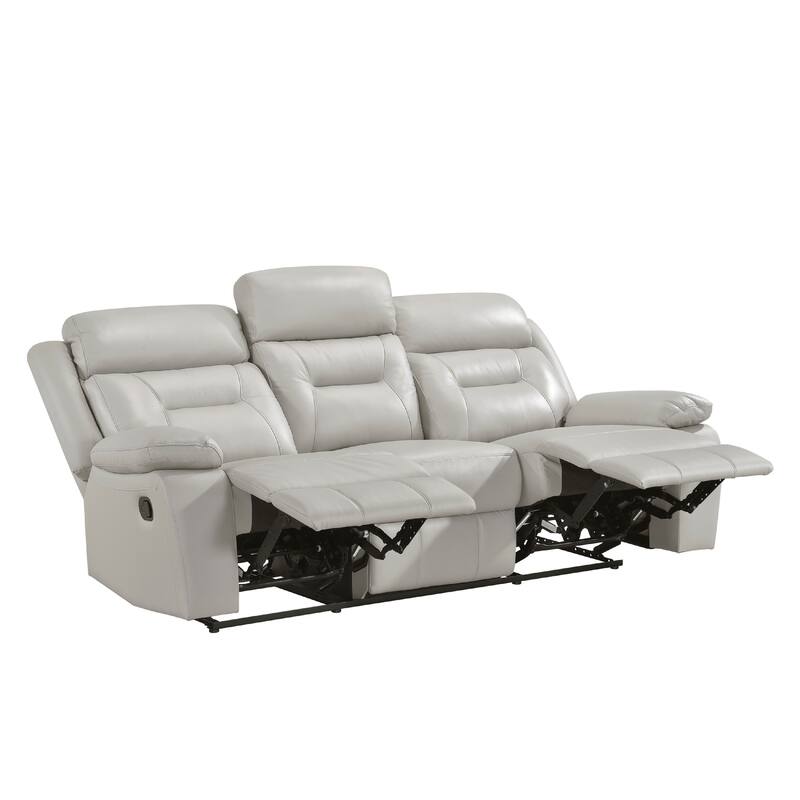 Conia Manual Double Reclining Sofa, Light Gray Silver Leather, 87 Inch