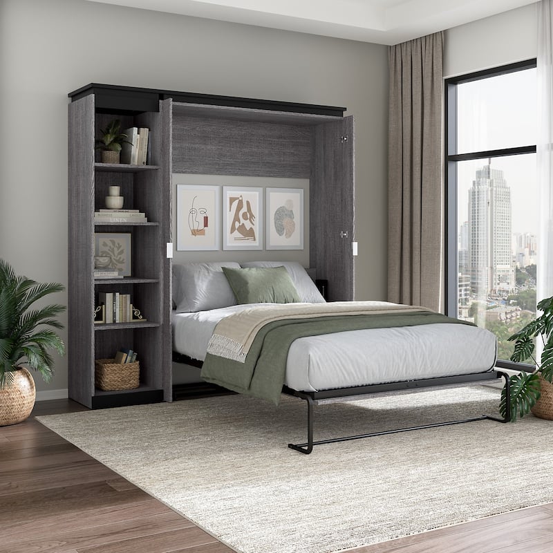 Orion Full Murphy Bed with Shelves (81W) by Bestar - Bark Gray & Graphite