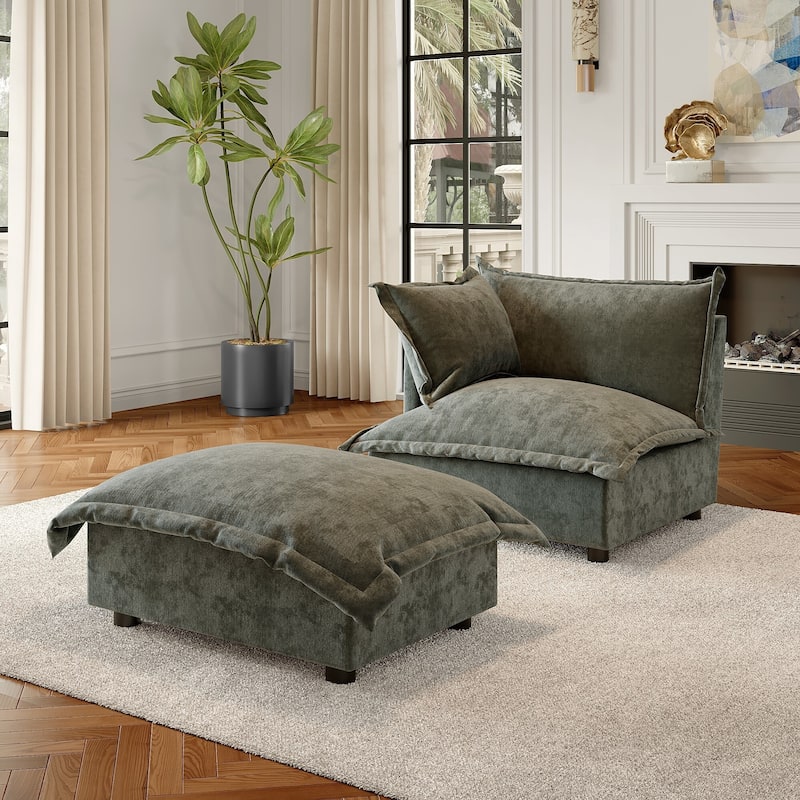 Modern Cloud Chaise Longue Accent Chair with Ottoman set - Gray-left - Corner Chair+ottoman