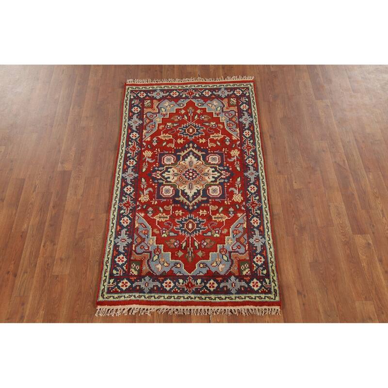 Geometric Heriz Serapi Indian Rug Hand-Knotted Wool Carpet - 2'10"x 5'1"