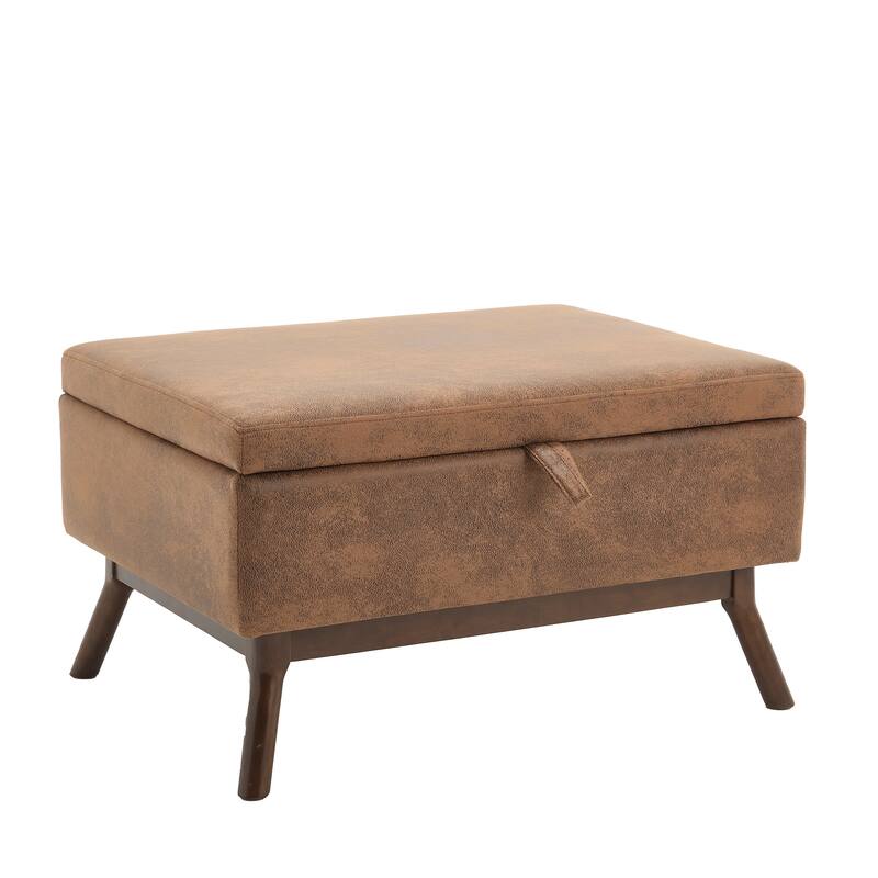 Mid-century modern square coffee table storage bench, assembled, suitable for living room