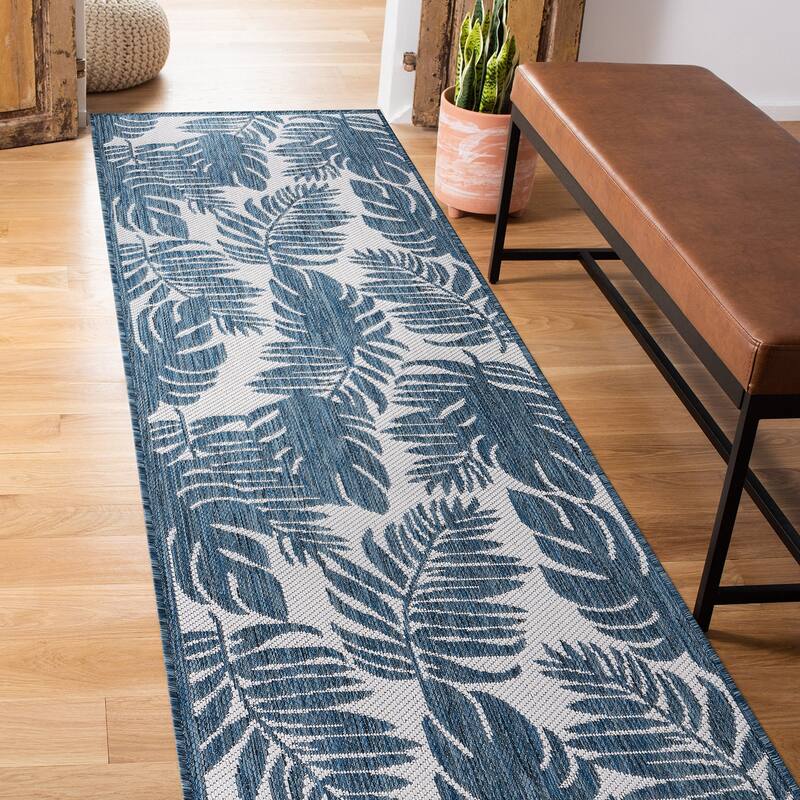 World Rug Gallery Floral Leaves Textured Flat Weave Indoor/Outdoor Area Rug