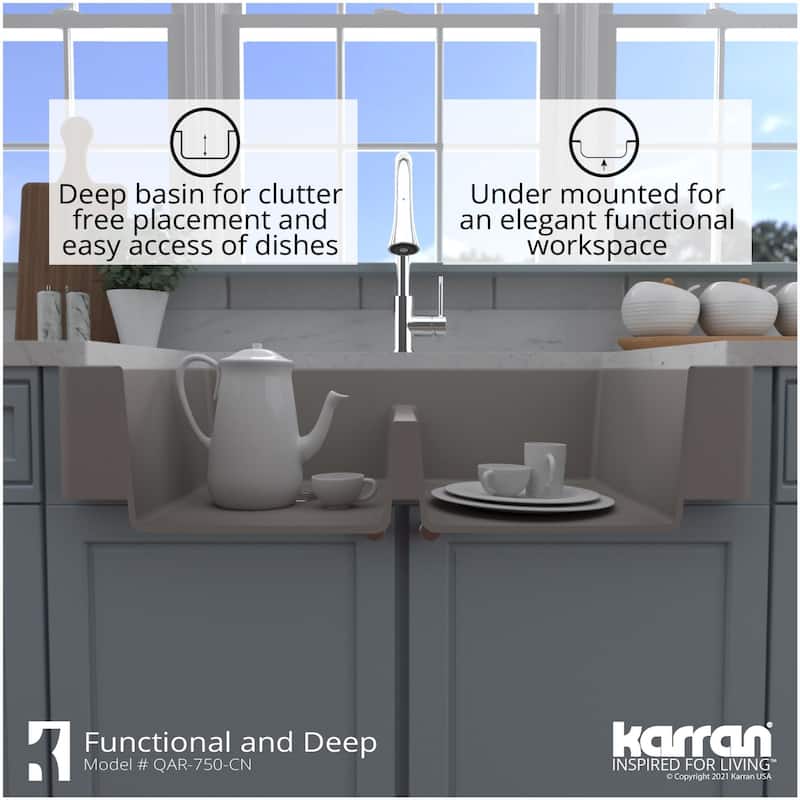 Karran USA QAR-750 Quartz QAR 34" Farmhouse Double Basin Quartz