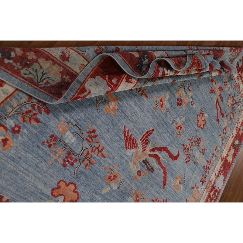 Hand Knotted Oriental 100% Wool Carpet Traditional Floral Navy Blue & Blues Art Deco Area Rug - 11' 8'' X 8' 10''