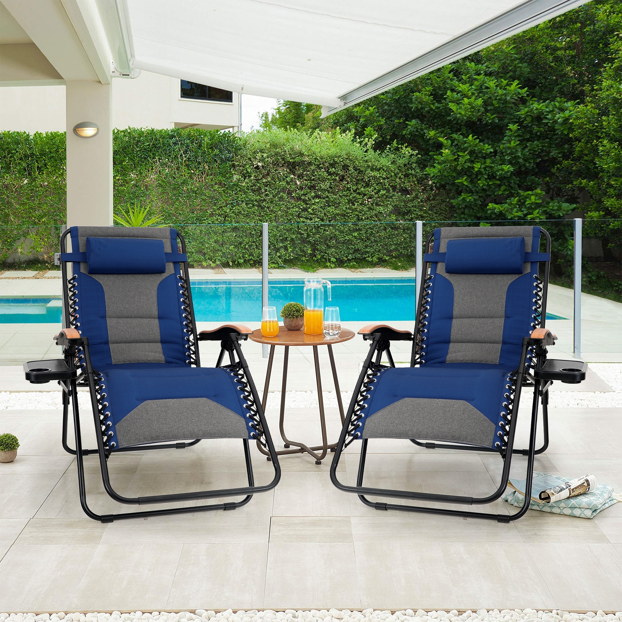 Padded Zero Gravity Chair 2 Pack Oversize Lounge Chair with Free Cup Holder