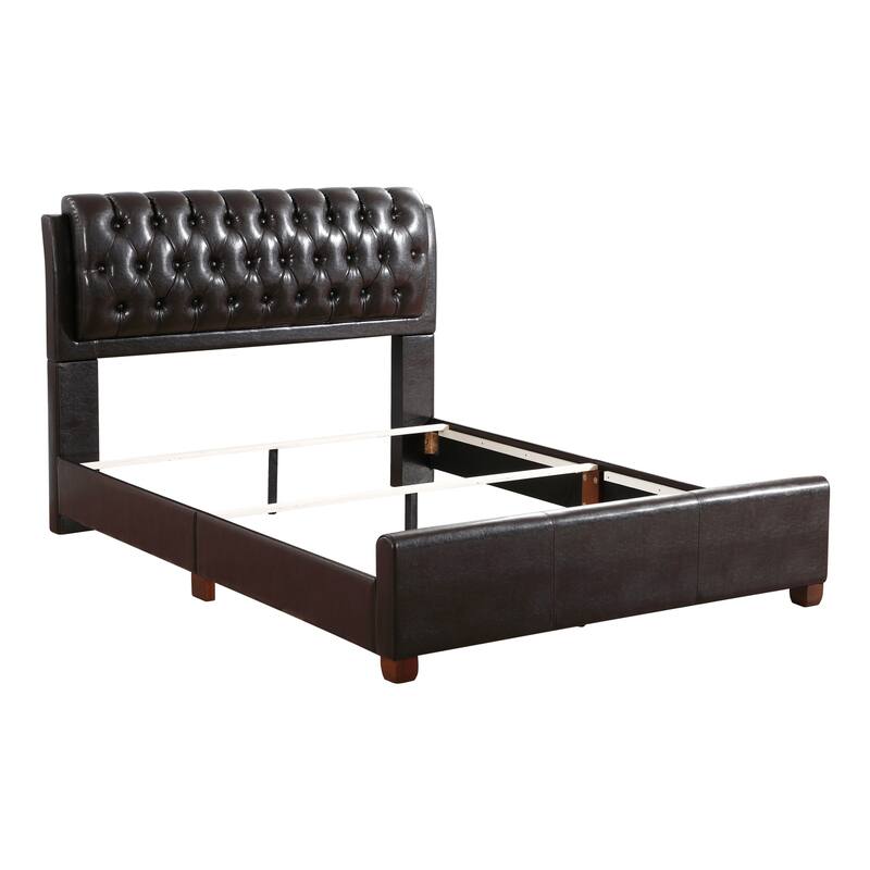 Dark Brown Bed Frame - Upholstered Platform Bed with Headboard - Modern Bedroom Furniture