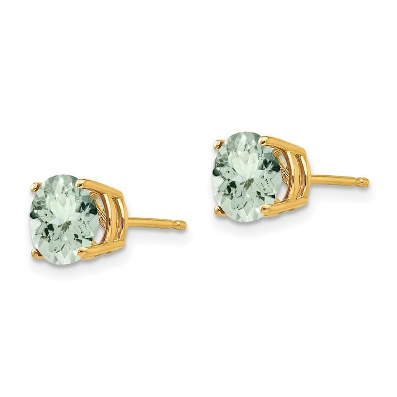 Curata 14k Yellow Gold Polished Post 7mm Round Green Amethyst Earrings