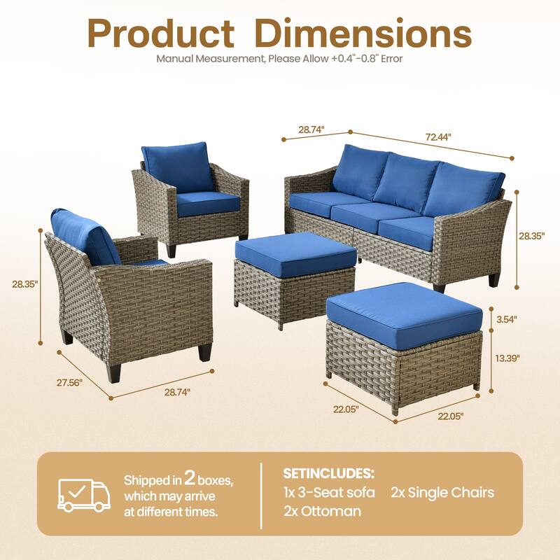HOOOWOOO 5-piece Patio Wicker Conversation Set with Ottoman