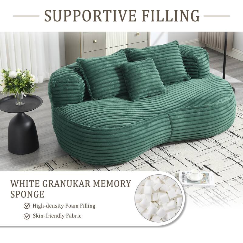 Corduroy Bean Bag Chair, Foam-Filled Lazy Floor Sofa with 3 Pillows, Soft Upholstered Lounge Chair for Adults & Teens