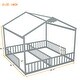 preview thumbnail 8 of 8, Grey Double Twin Size Pine Wood House Floor Bed with Fence, Guardrails, without door for Bedroom