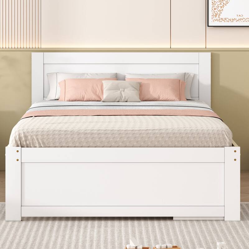 Full Size Wooden Platform Bed Frame with Drawer and Two Shelves, Ample Storage and Space-Saving Design, Bedroom Furniture