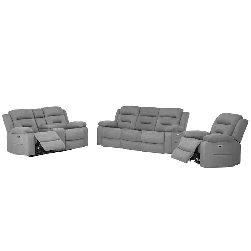 3-Piece Modular Power Recliner Fabric Sofa Set with USB&USB-C Charging For Livingroom - Grey