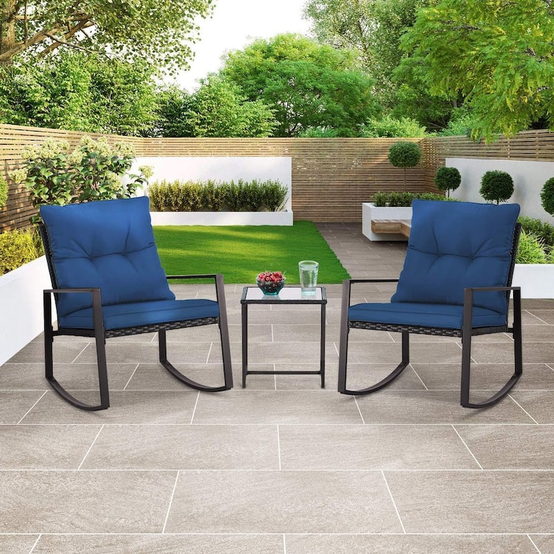 SUNCROWN 3-Piece Black Metal Outdoor Patio Rocking Bistro Set
