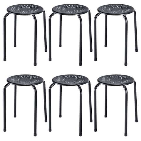 Set of 6 Stackable Daisy Backless Round Metal Stool Set-Black - 11.6" x 17.5"
