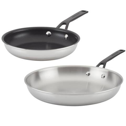 KitchenAid 5-Ply Clad Stainless Steel and Nonstick Frying Pan Set, 2pc