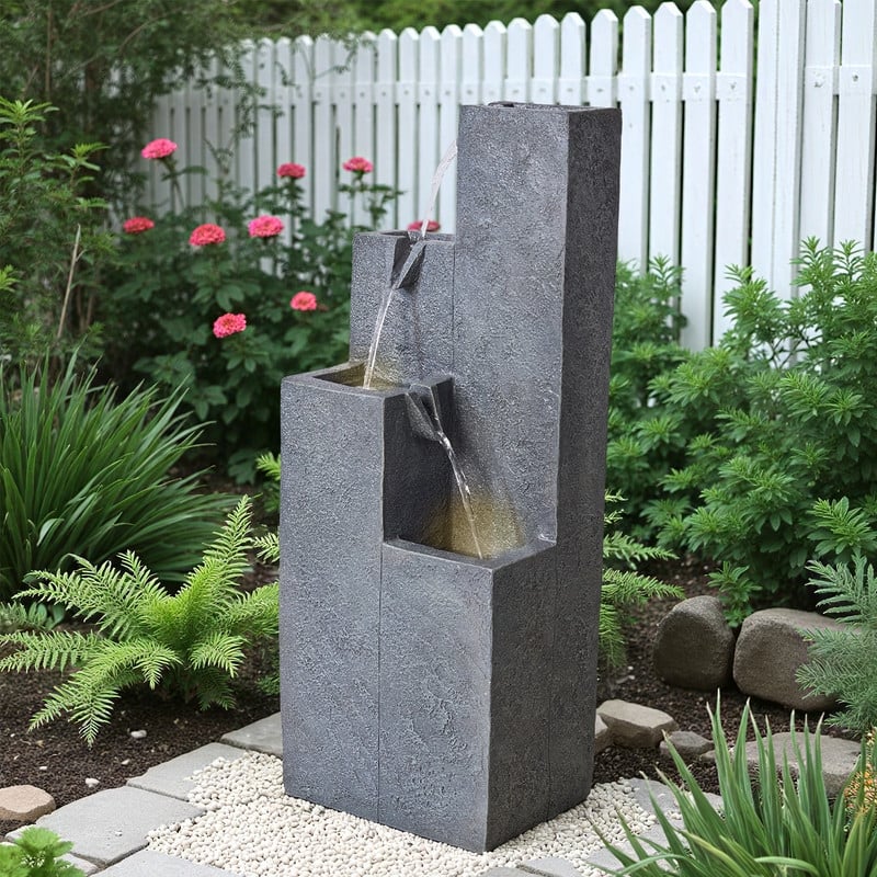 4-Tier Geometric Outdoor Fountain with LED Lights