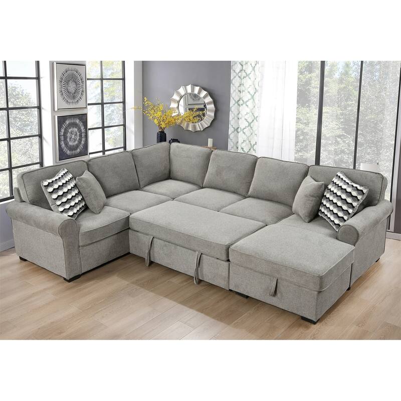 Removable Cushions Sectional Sofa with Storage Chaise and 4 Pillows