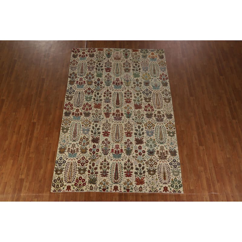 Hand Knotted Oriental 100% Wool Carpet Traditional All-Over Beige & Ivories Ziegler Area Rug - 9' 10'' X 6' 6''
