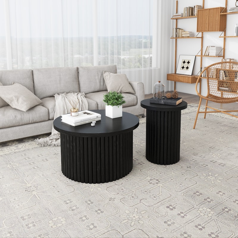 GDF Studio - Modern Metal Base Round Coffee Table Set of 2