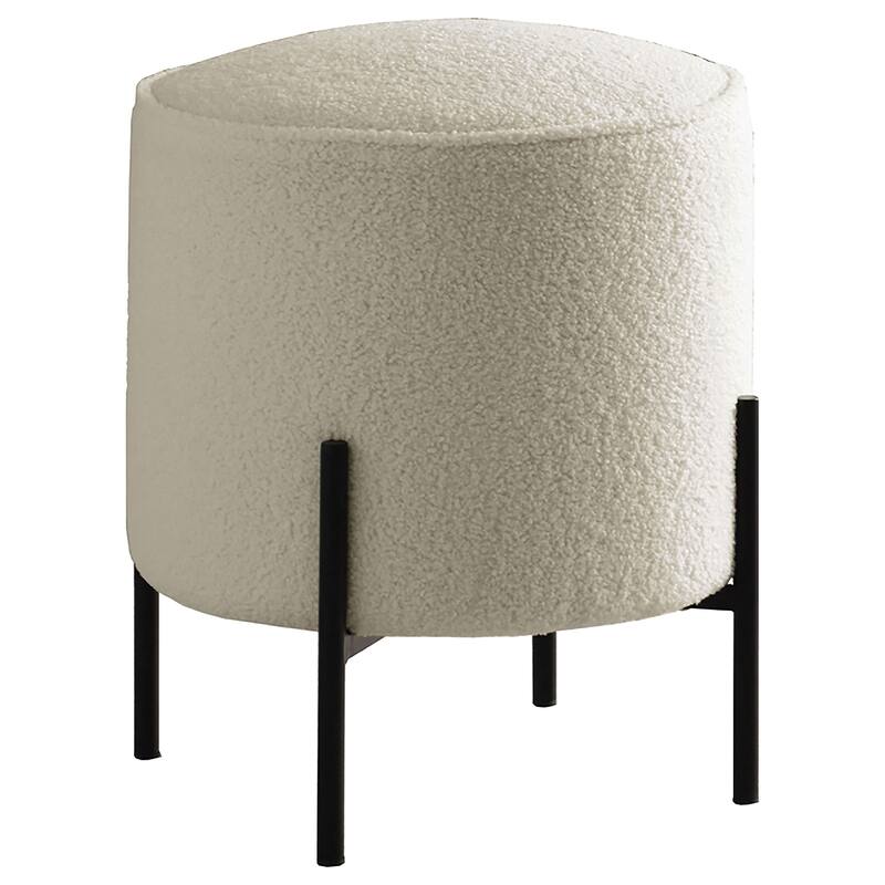 Basye Ivory and Matte Black Round Upholstered Ottoman