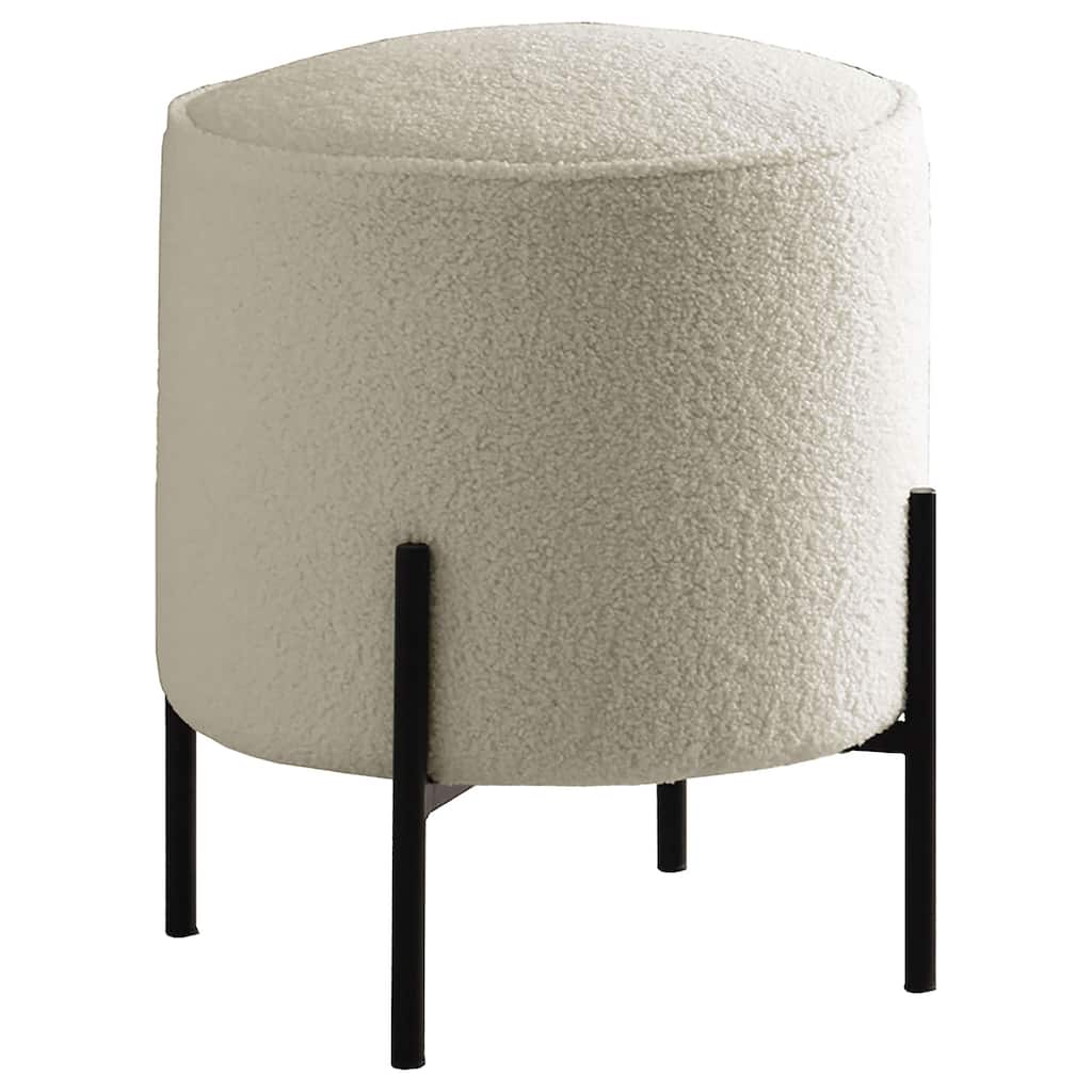 Basye Ivory and Matte Black Round Upholstered Ottoman
