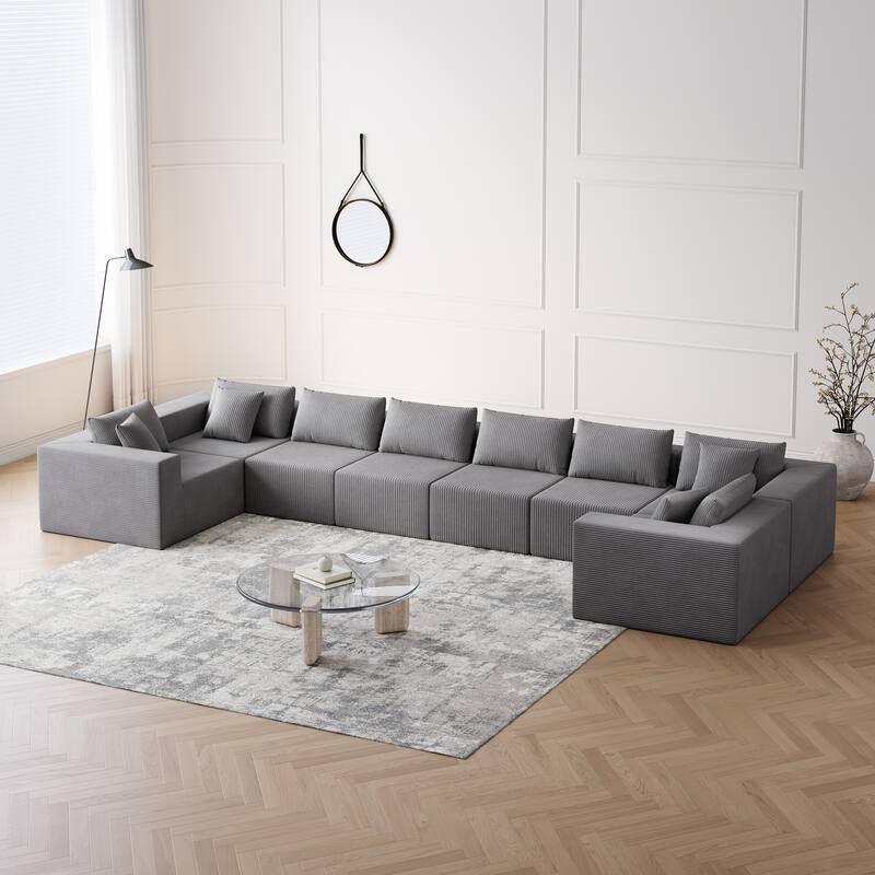 Modern Modular L Shaped Sectional Sofa with Corduroy Upholstery for Living Rooms or Apartments, No-Assembly