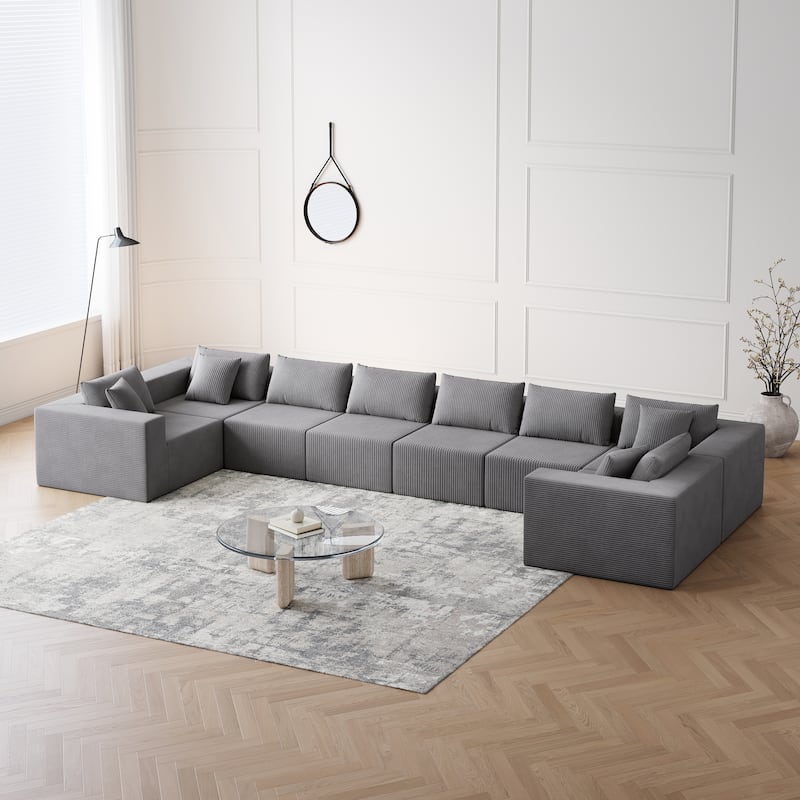 Roomfitters 188" Minimalist Corduroy Modular L-Shaped Sectional Sofa, Free Combination Floor Couch with Pillows