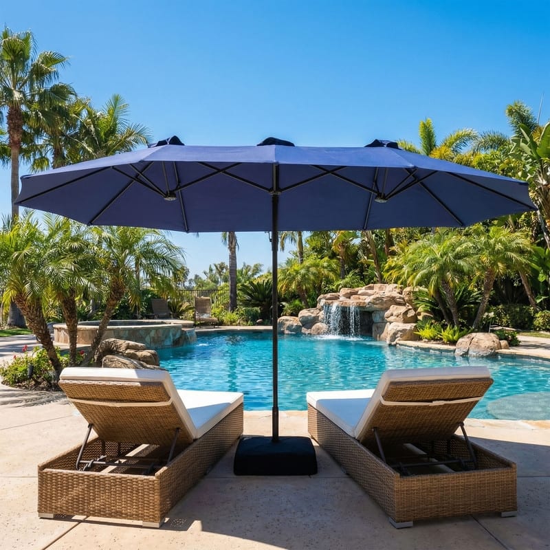 large rectangular patio umbrella with stand Vongrasig 13FT Umbrellas Base Included, Outdoor Double sided Pool Umbrellas with Crank Handle, Large Rectangle Table for Poolside Backyard Market, Navy Blue : Patio, Lawn & resistant canopy is waterproof Cantilever Umbrella Rectangular Outdoor Table