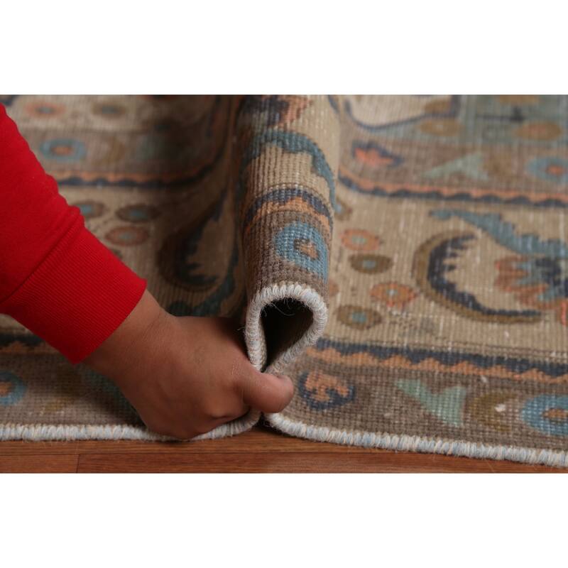 Tabriz Persian Vintage Area Rug Hand-Knotted Beige Wool Carpet - 9'6"x 12'5"