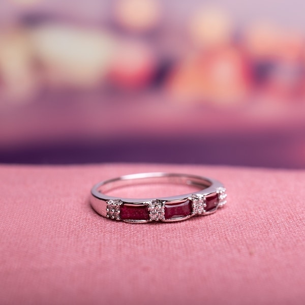 Miadora 10k White Gold Ruby and Diamond Accent Eternity Ring. Opens flyout.