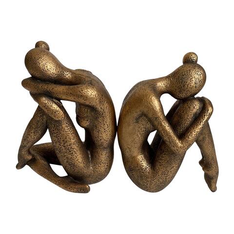Sagebrook Home Resin, Set Of 2 8" Curled Lady Bookends, Bronze, Novelty, 8"H, Solid Color - 12.0" x 4.0" x 8.0"