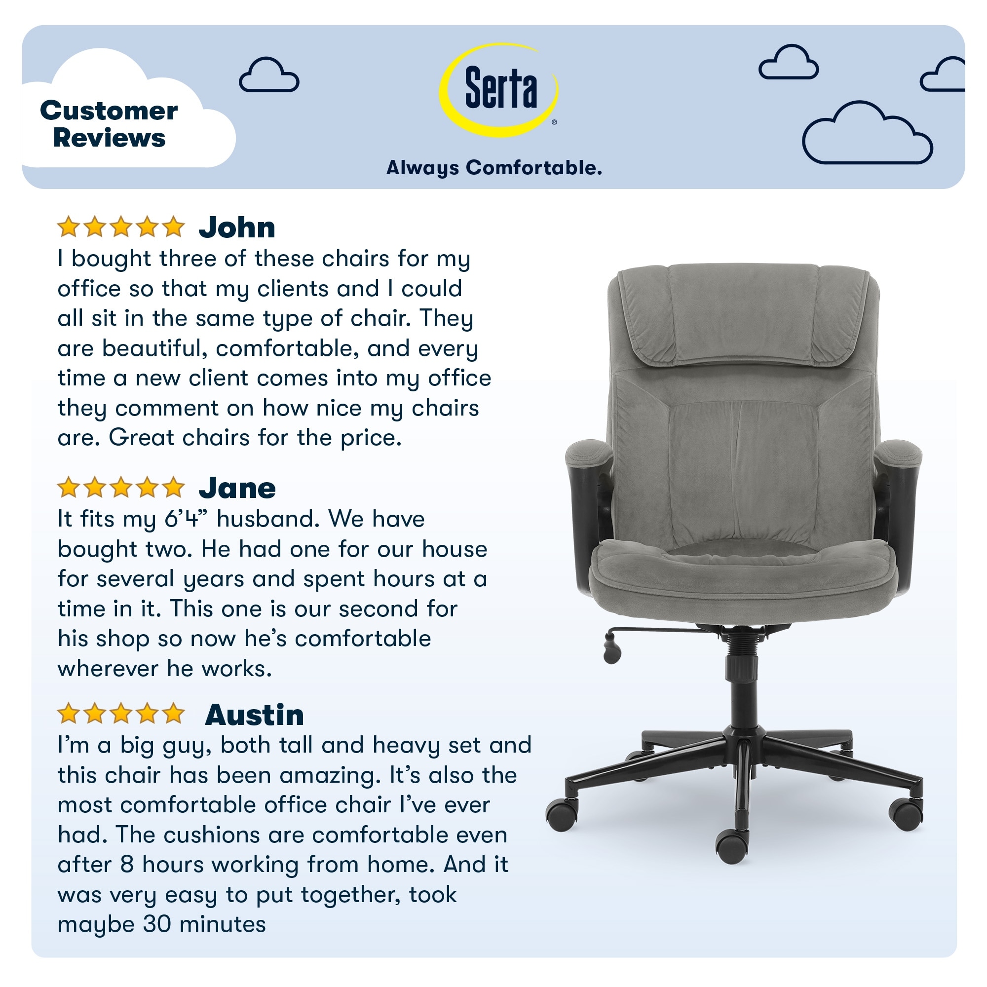 Serta Hannah Microfiber Office Chair with Headrest Pillow Charcoal Gray