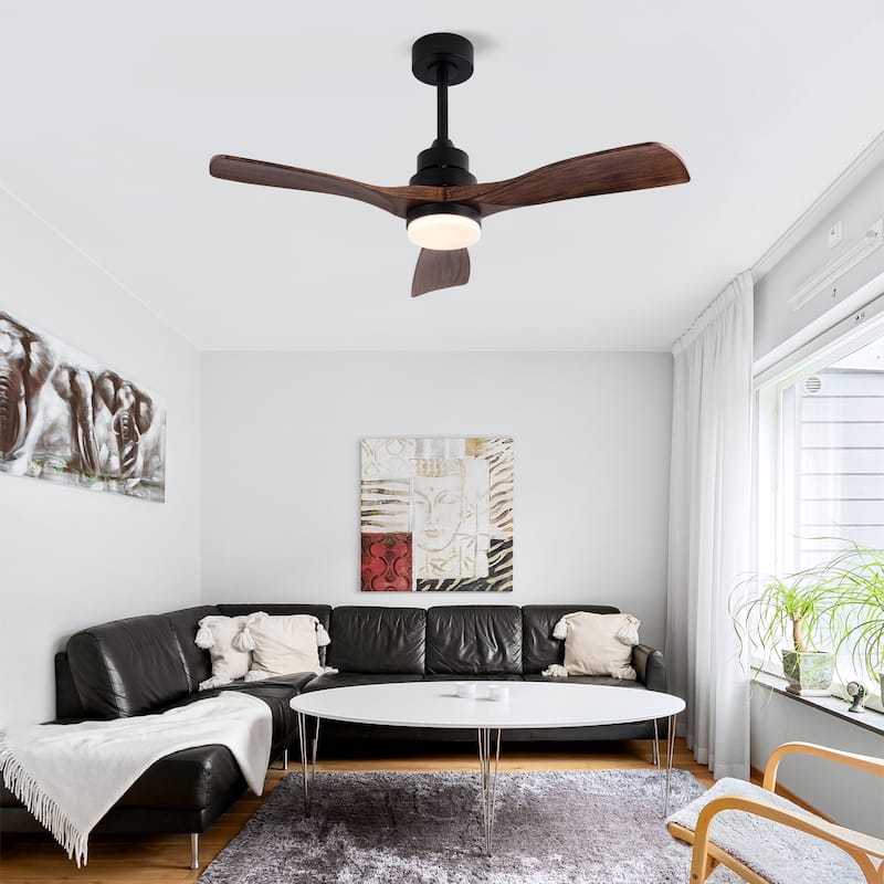 42 Inch Modern Black Ceiling Fan With Light 3 ABS Blades Remote Control Reversible DC Motor With Dimmable LED